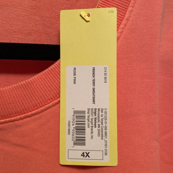 Brand New All in Motion Rose Pink French Terry Sweatshirt…size 4X - Picture 6 of 6